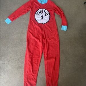 Dr. Seuss Thing 1 red fleece pajamas / halloween costume Unisex sz xs G5